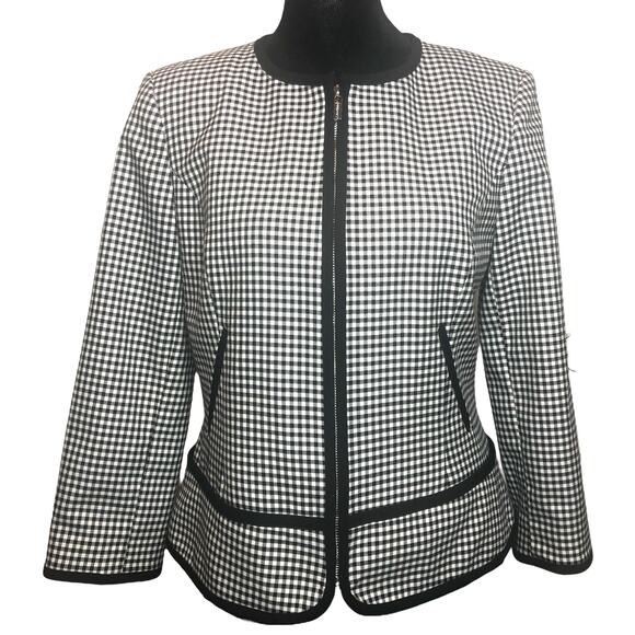 Calvin Klein Black and White Gingham Blazer - Size 2 - Picture 3 of 9